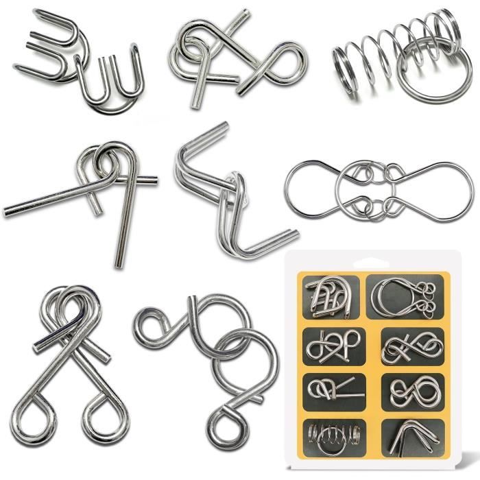 8 Pièces Casse Tete Metallique, Métal Brain Teaser Puzzle, Jeux Casse