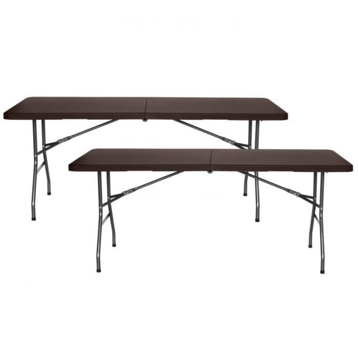 Lot de 2 tables pliantes rectangulaires effet rotin 180x74x74cm 7house