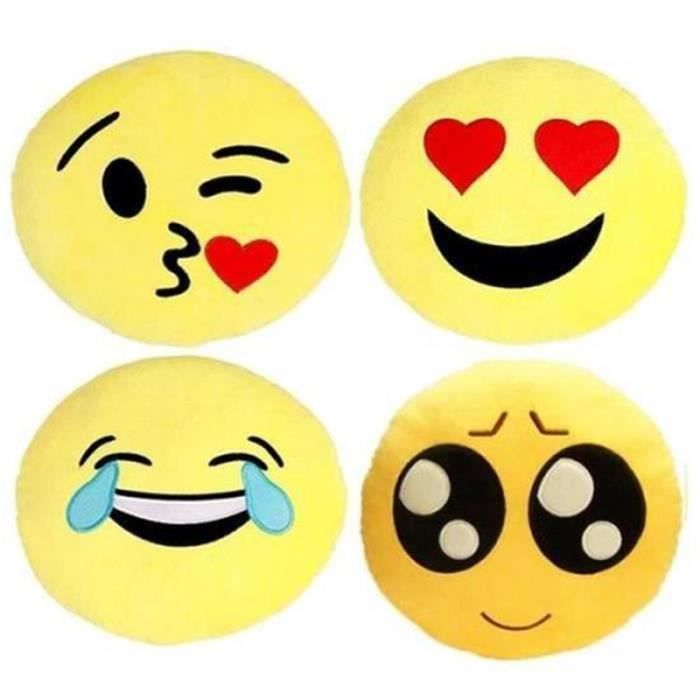 Coussin Emoji 4 Pièces 32CM , Emoticône Oreillers Smiley Decoratif Ronde Jaune- Peluche Souple Et Doux-Coussin De Canapé de Siege
