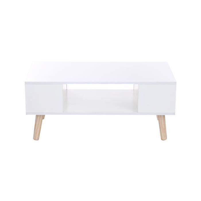 YALSH Table basse scandinave en bois massif Blanc L 90x H 39cm