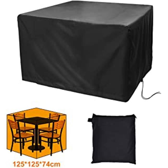 Housse Table Jardin Carre, Housse Protection Salon de Jardin Imperméable, 420D Bache Mobilier de Jardin Exterieur -125x125x74CM