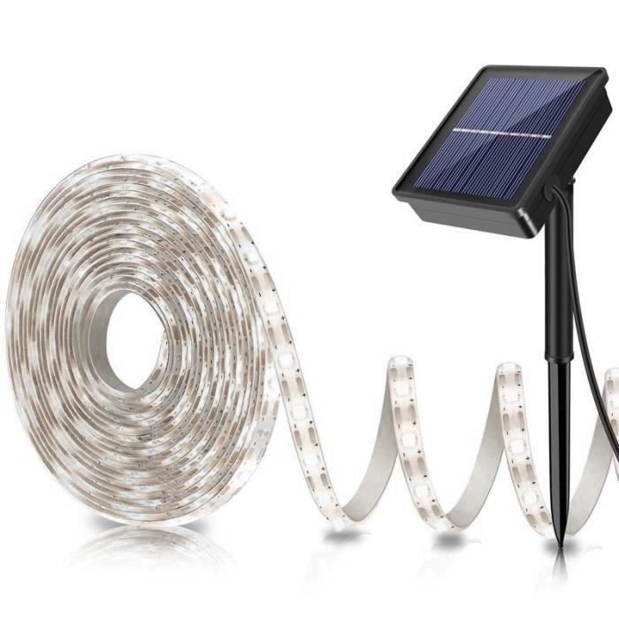 Bande LED Solaire 5m Bande Flexible Lumière Extérieure 2835 SMD Lampe De Clôture De Jardin Imperméable Lumière Blanche-Blanc BB23
