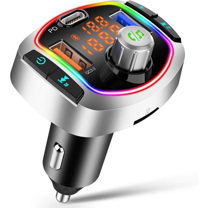 Transmetteur FM Bluetooth 5.0 Adaptateur Radio Lecteur MP3 sans Fil Kit Émetteur FM Voiture Mains Libres, PD18W et QC3.0 Chargeur Ra