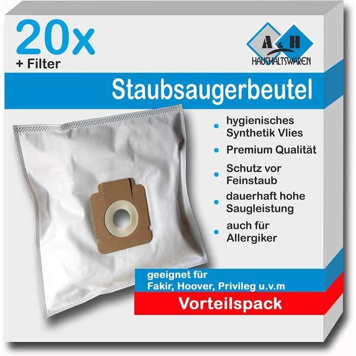 SAC ASPIRATEUR Lot de 20 sacs daspirateur pour Hoover Freespace Evo FV70FV11 TFV 2014 B Freespace Evo66