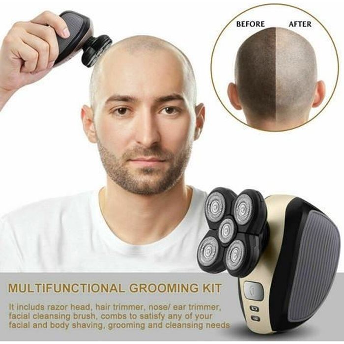5 EN 1 4D Rasoir Électrique Rotatif Rechargeable Chauve Tête Rasoir Barbe Tondeuse