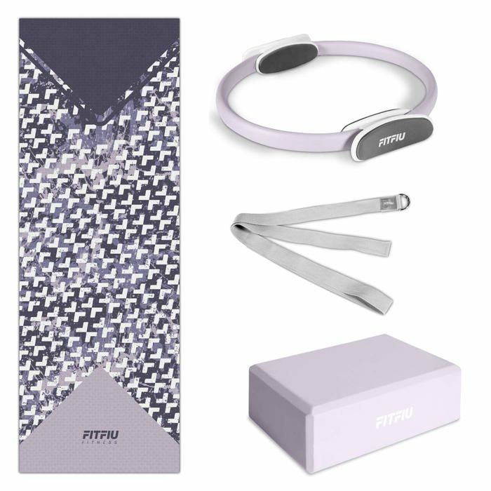 Kit 4 accessoires de yoga KITWELL-400 VIOLET, tapis, bloc, anneau de pilates, sangle d'exercice - FITFIU Fitness