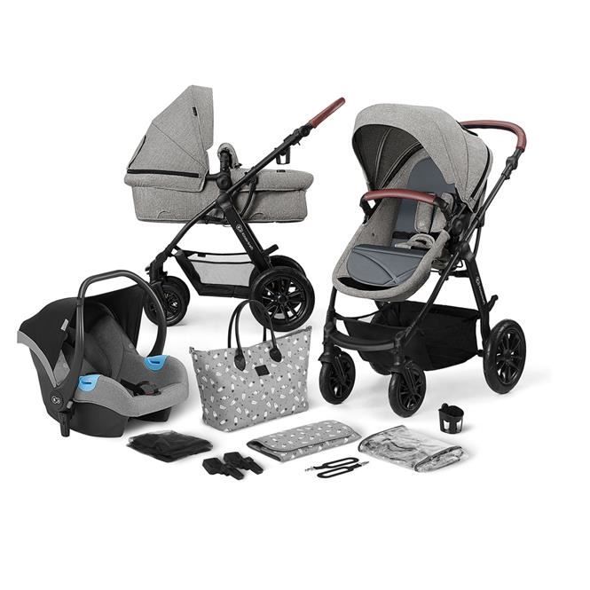 Kinderkraft XMOOV - Poussette combinée 3en1 - jusqu'à 22 kg - Couffin, nacelle et siège-auto - Gris