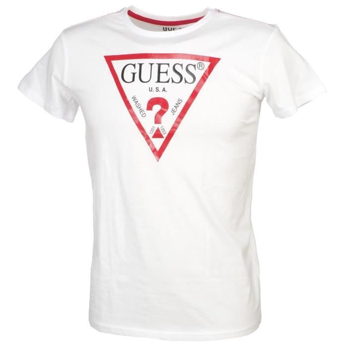 Tee shirt manches courtes Logo i blc/rge mc tee jr - Guess