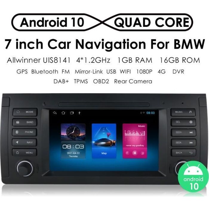 7 pouces Android 10 Autoradio Voiture GPS Navigation Radio pour BMW Série 5 е39 X5 E53 M5 E38 1996-2007 Auto Stéréo Lecteur Multiméd