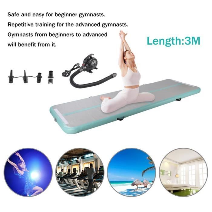 TEMPSA Piste Gonflable Tapis Gymnastique Air Tumbling Track Yoga Plancher + Pompe 90*300CM
