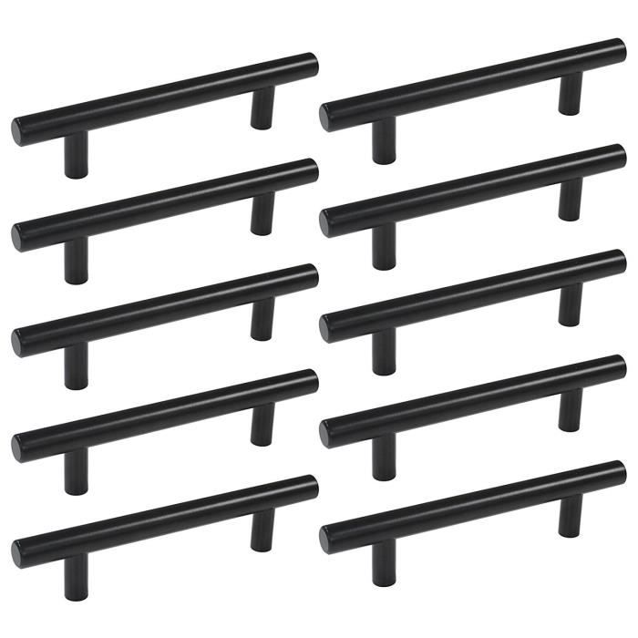10pcs 128 mm T Bar Bâton Cuisine Armoire Porte Poignées Placard Tiroir Chambre Meubles Tirer Noir