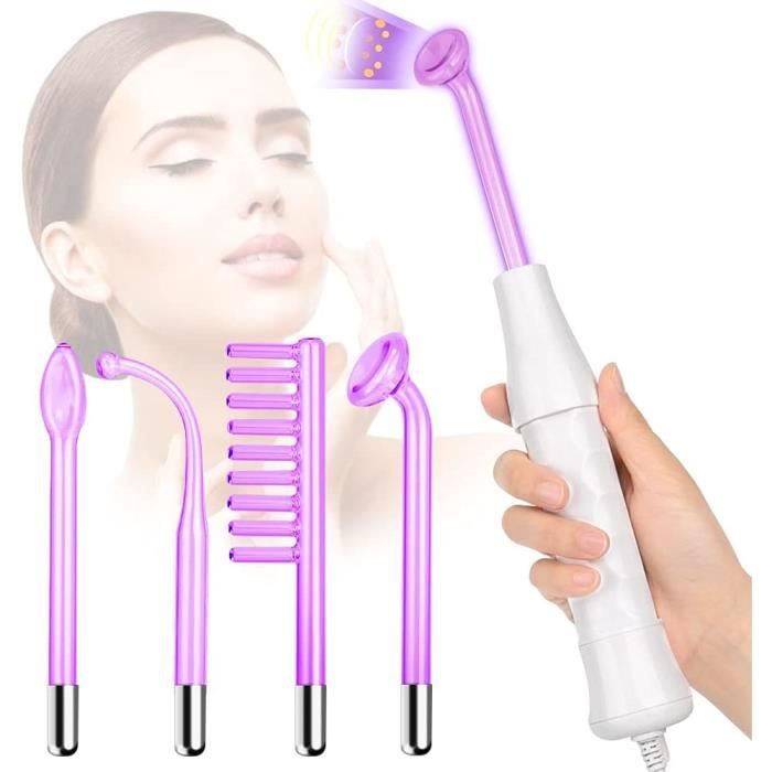 Machine Faciale à Haute Fréquence, Baguette Portative de Thérapie de la Peau 4 Pièces, Instrument D'électrothérapie Faciale