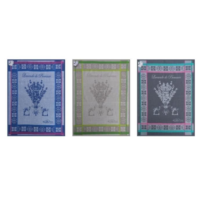 Lot de 3 Torchons Jacquard tissés 100% coton - Lavande de Provence - Multicolore - 50x70 cm - Lavable en machine