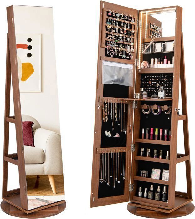 GOPLUS Armoire à Bijoux Avec Miroir Plein Longueur,avec étagère De