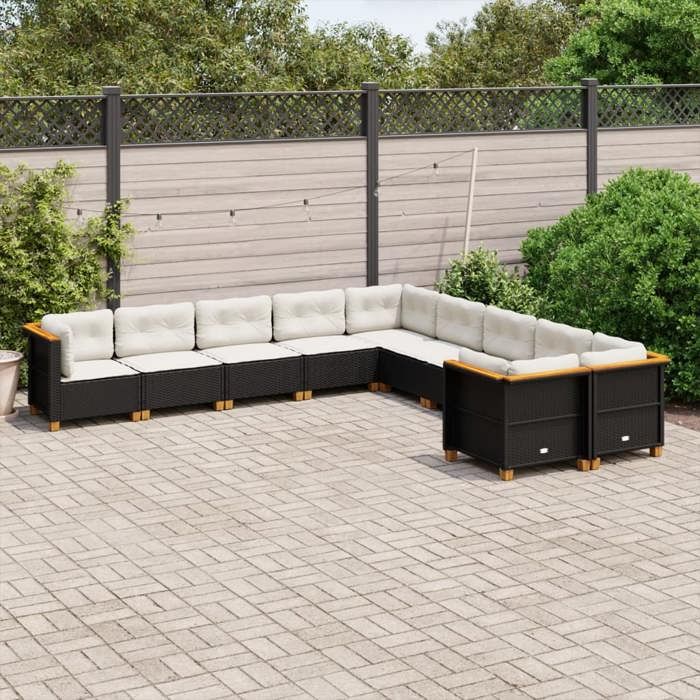 vidaXL Salon de jardin 10 pcs avec coussins résine tressée ensemble de canapés dextérieur canapé dangle de jardin 3308412