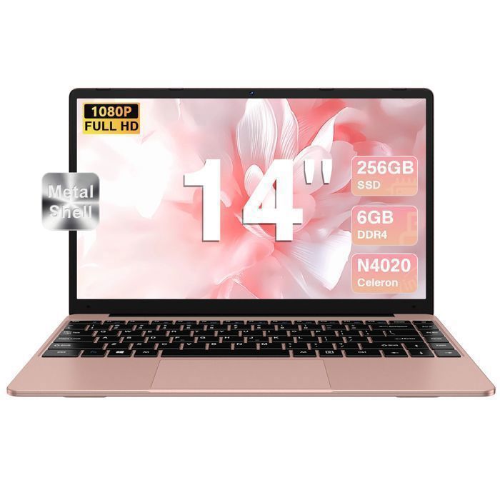 BVATE PC portable -14FHD – RAM 6Go+256Go Mémoire – Ordinateur Portable Windows11 Celeron N4020 – Stockage1To extensible -Or