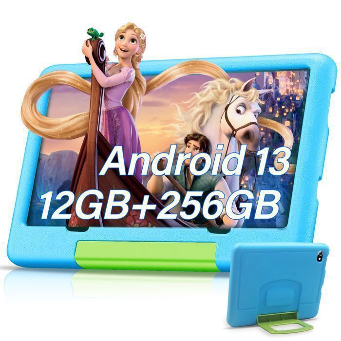 Tablette Enfants-10 Pouces-Android 13 12 Go RAM+256 Go ROMTF 1To ContrôLe Parental Double Caméra 6000 mAh Kid-Proof Étui