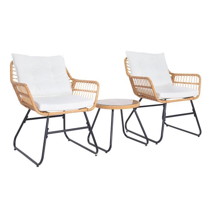 SVITA AMALFI Rotin Salon Outdoor Salon de jardin 2 personnes Set de balcon 3 pièces coussins inclus Set de bistrot Polyrattan natur