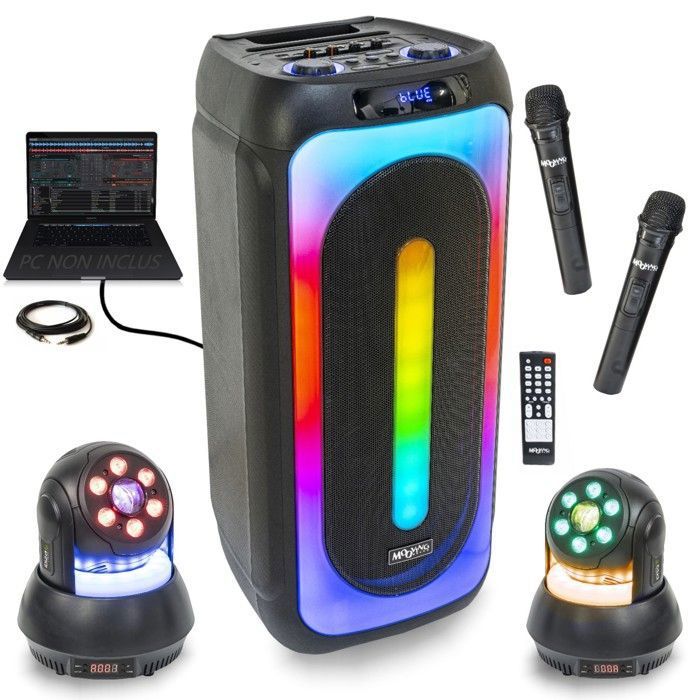 Pack Karaoké - Enceinte Portable Sur Batterie 600W USB Bluetooth Mooving Electro Sound600 2 Micros Enceinte Exterieur Party Baggy30
