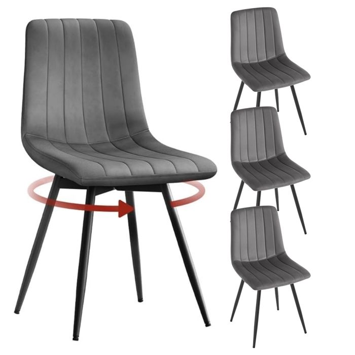 Chaises Pivotantes Salle à Manger - Lot de 4 - Klihome Chaise en Velours+Métal - pour SalonChambre à Coucher - Gris Foncé