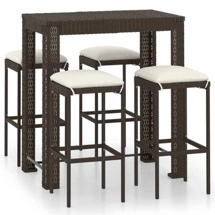 Meuble de bar de jardin - Ensemble table et chaises - 5 pcs et coussins Résine tressée Marron(36132) DLEB