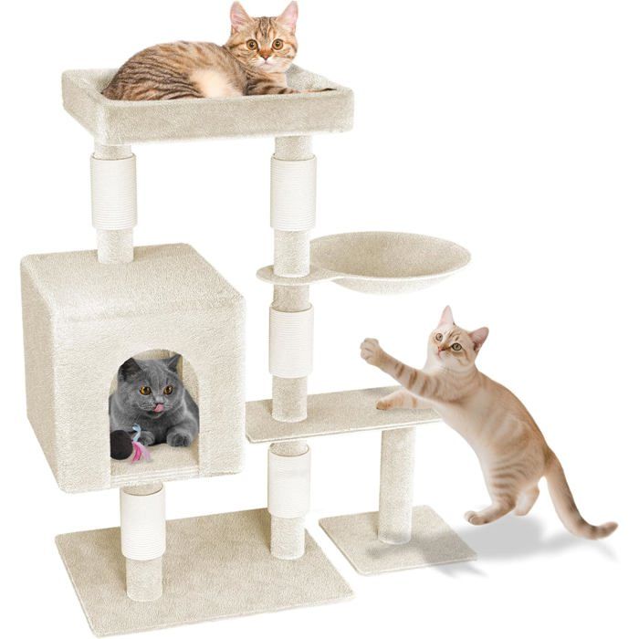 Comparer les prix de Arbre à chat - UISEBRT - K1276 - Beige - 49x405x93cm - Grotte et hamac