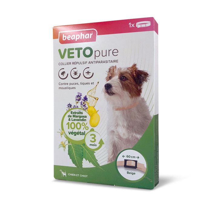 Comparer les prix de BEAPHAR – VETOPURE – Collier répulsif antiparasitaire pour Chien et Chiot – Collier Beige de 60cm.