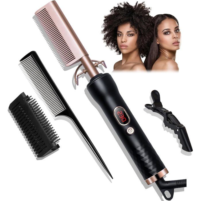 Peigne Chauffant Peigne Chauffant Lissant Afro Avec Écran Lcd 120-230℃ Peigne Lisseur En Céramique Peigne Lissant De Portable Peign