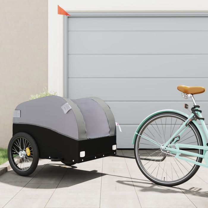 CLARENCE® Remorque de vélo - Chariot de vélo - noir et gris 45 kg fer LL383