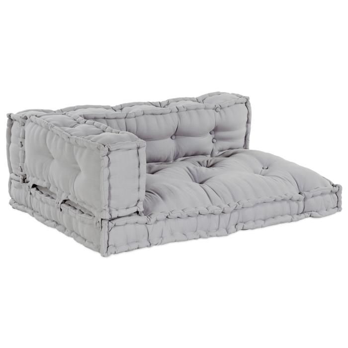 Coussin de canapé Pallet avec appui bras et dossier en tissu gris