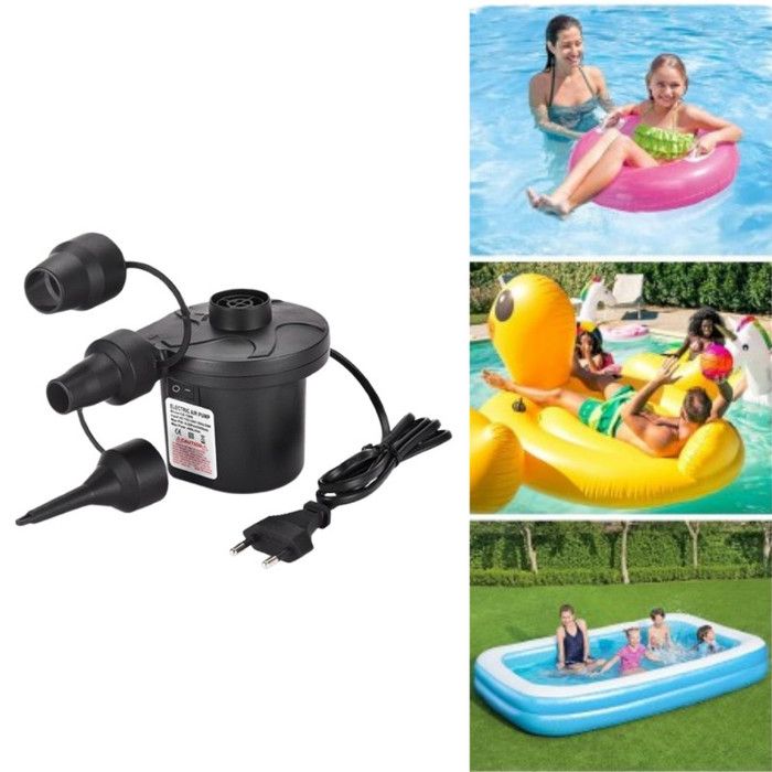 1 pièce-Pompe à air électrique - avec 3 buses - pour gonfler et dégonfler - Noir - pour matelas pneumatiques piscines gonflables
