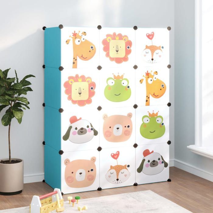 Armoire de rangement pour enfants - VIDAXL - 12 cubes - Bleu - 110x46.5x144 cm - PP et acier - Facile à nettoyer