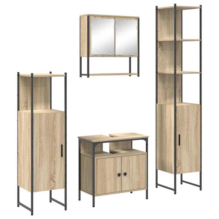 Ensemble de mobilier de salle de bain - vidaXL - Chêne Sonoma - Bois dingénierie - 33x33x1855 cm - Miroir inclus