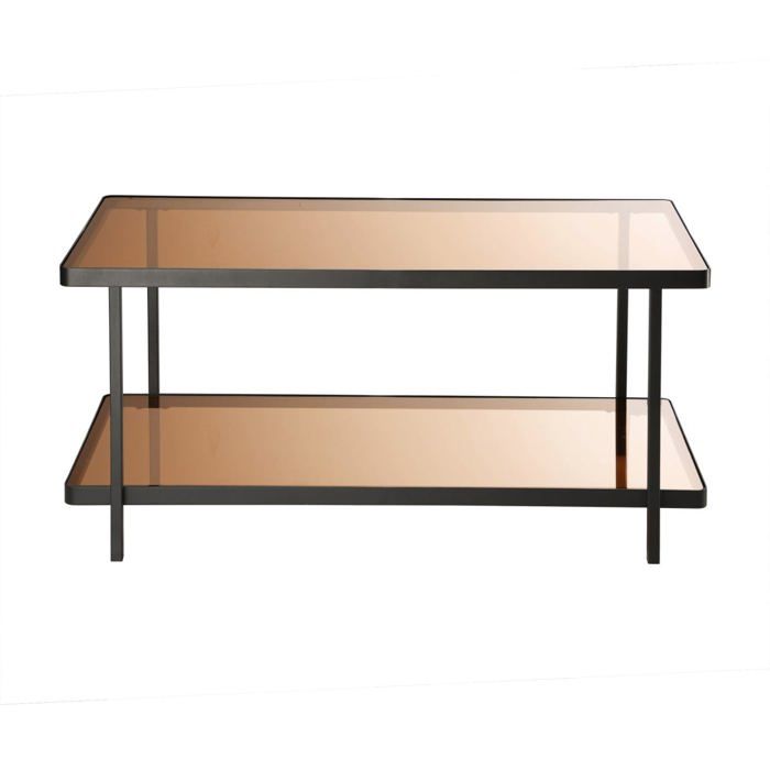 CALICOSY - Table basse L100cm en métal noir et plateaux en verre fumé ORA - Noir