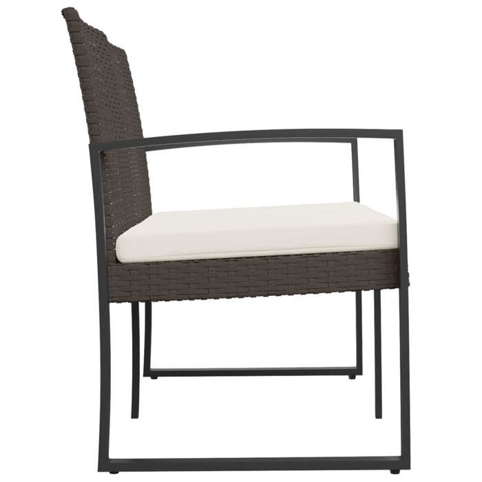 Banc de jardin 2 places - MEUBLECHIC - 1035x57x775 cm - Marron et anthracite - Aspect rotin - Coussins blanc crème