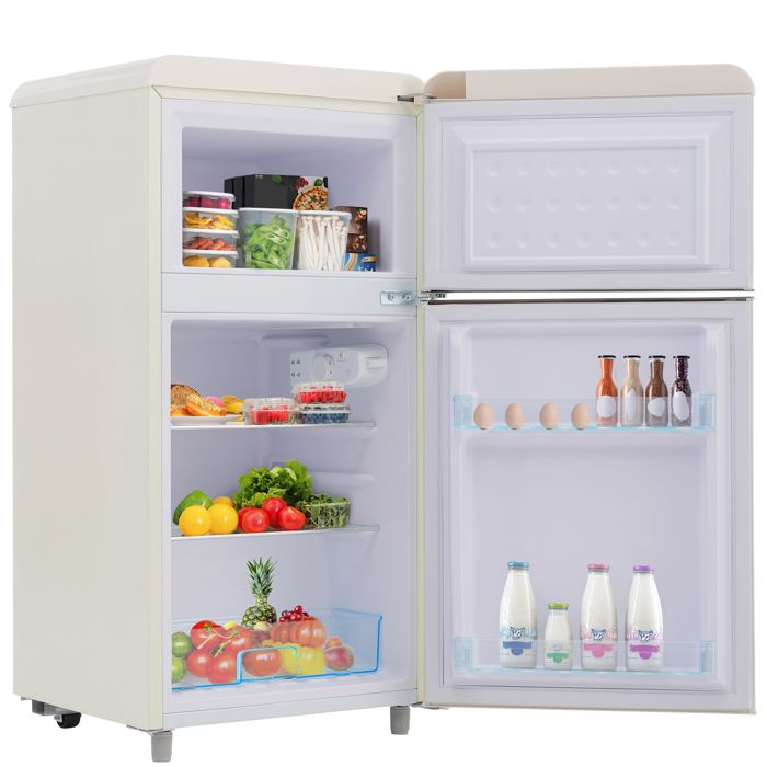 Réfrigérateur rétro 72L – Design vintage 2 portes petit congélateur 21L classe E LED Blanc