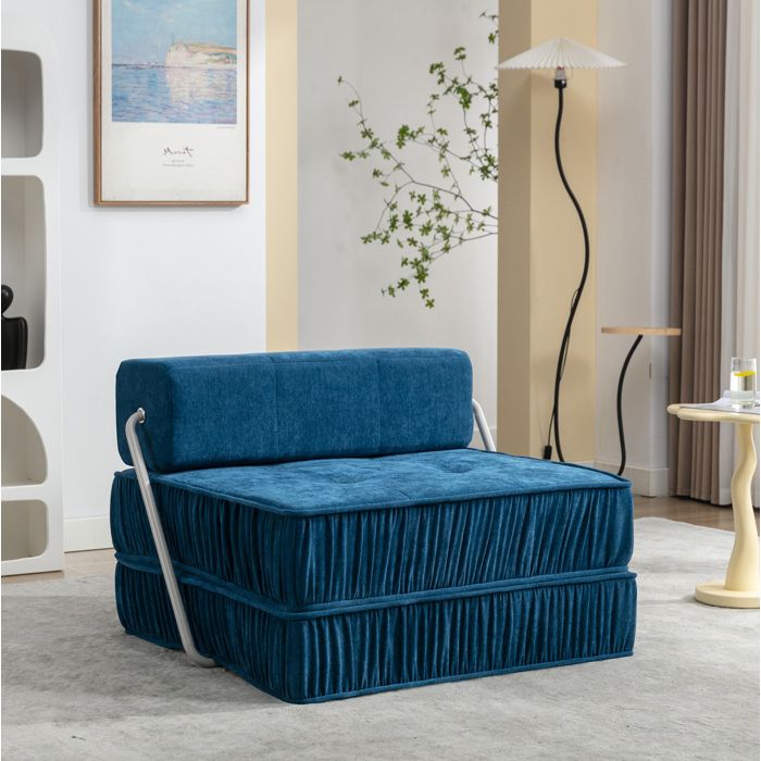 Banquette de sol pliable bleu 3-en-1: fauteuil canapé et matelas idéale pour petits espaces dossier amovible