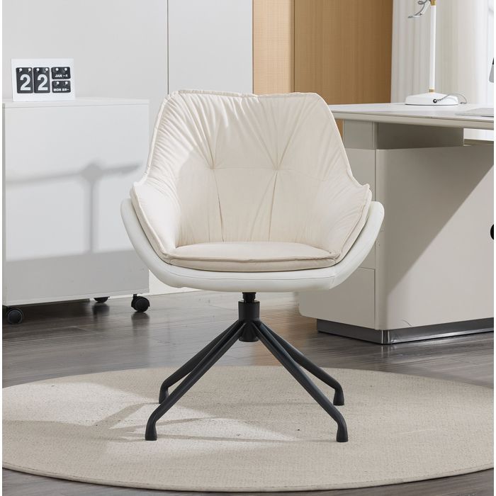 Fauteuil de bureau pivotant 360° en simili cuir beige avec accoudoirs retour automatique piètement métal ORVRYN