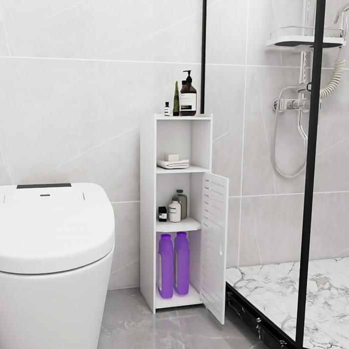 MIPAN.Meuble Colonne Salle De Bain Étroit Avec Porte Persienne Rangement Vertical À Plusieurs Étagères -Dimensions 78×23×22CM