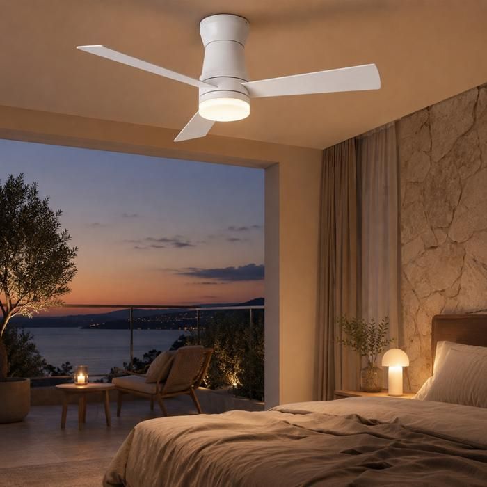 Ventilateur de plafond LED moteur DC silencieux fonction réversible 6 vitesses 3 couleur blanc 132 cm 3 pales