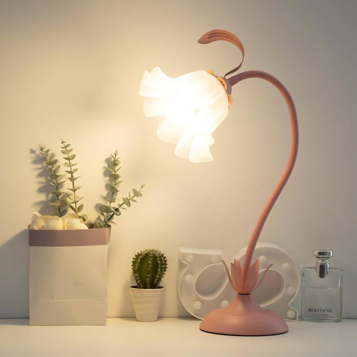 Rose Lampe De Chevet Lampe De Bureaufleur Modernes Lampe De Lecture De Table Abat-Jour En Acrylique Diy Rotative Pour Les Chambres