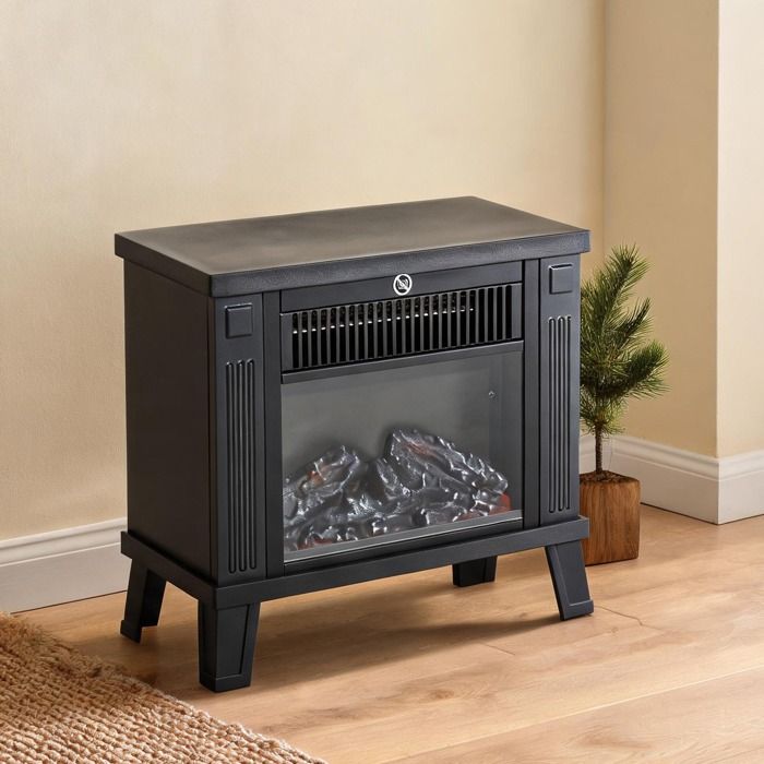 Cheminee en Metall Hartglas ABS Schwarz 34 x 17 x 31 cm