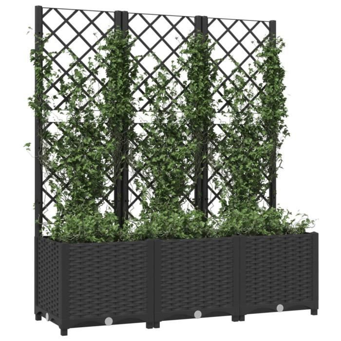 Jardinière avec treillis - AKOZON - Noir - 120x40x136 cm - PP résistant aux intempéries - Pour extérieur