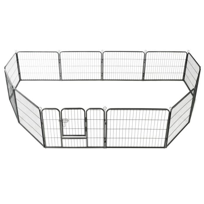Enclos Modulaire Pour Rongeurs Peter - 12 Panneaux Noir 140x70x35 Cm, Métal, Idéal Pour Cochons D'Inde Et Lapins - 8