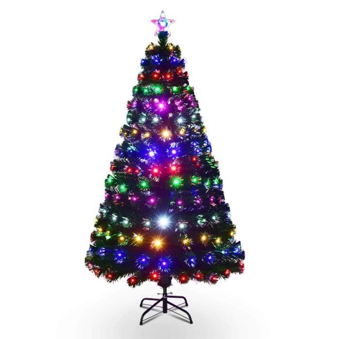GYMAX Sapin de Noël 210 CM avec Lumières LED Réglables à 8 Couleurs
