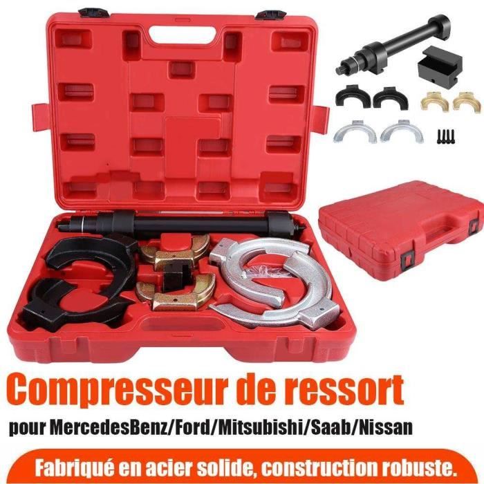 Compresseur de ressort Compresseur de Ressort d'Amortisseurs Auto Moto avec  Ressorts 80 mm à 190 mm + 1 Coffret Rouge