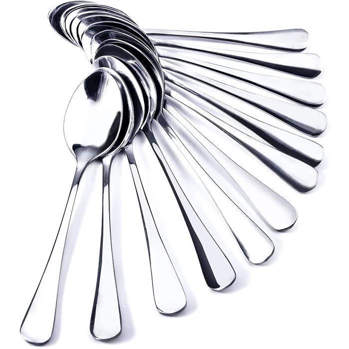 Lot de 12 cuillères à café ovales en acier inoxydable – 12 x 25 cm