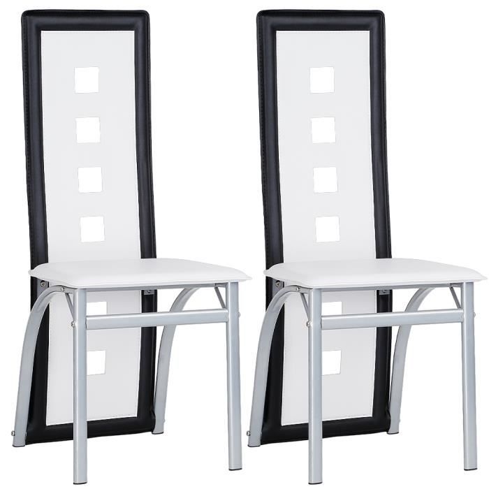 Chaise de salle à manger à six trous - un ensemble de deux - Blanc - Simili - Inox - Elégance - Chic - Lot de 2