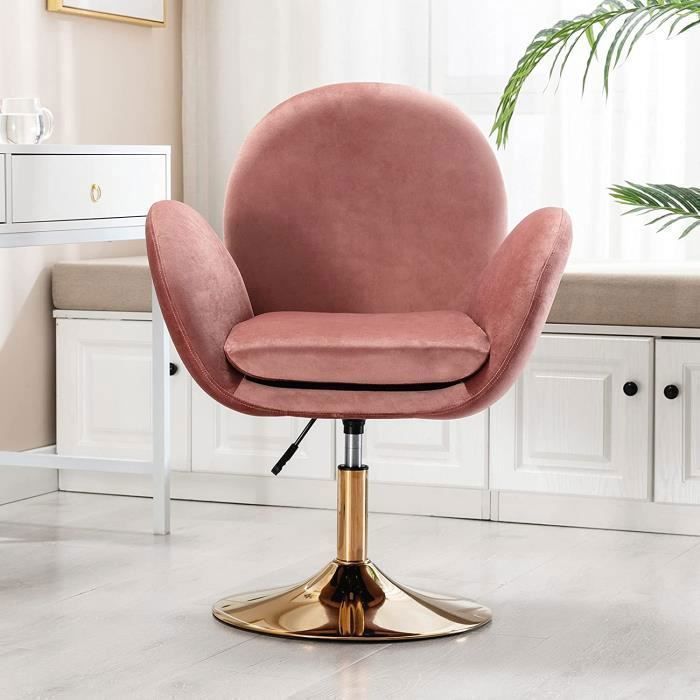 Wahson Chaise du Bureau Pivotant en Velours Fauteuil Salon Moderne Réglable Chaise Coiffeuse avec Dossier pour Chambre Rose