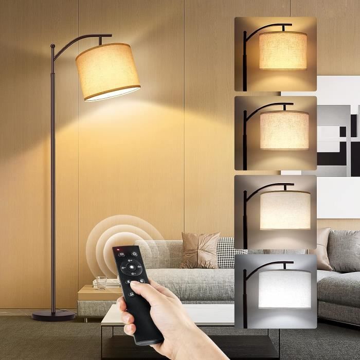 Lampadaire Salon Réglable Avec Télécommande - Hauteur 133-168 Cm, Lumière Dimmable 3000K-6000K, Abat-jour Lin